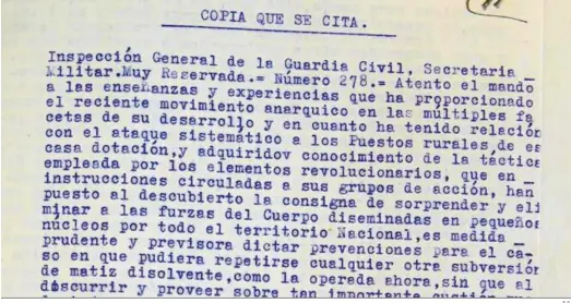  ?? E.S. ?? Copia de la Circular Muy Reservada”, núm. 278, de 16 de diciembre de 1933, de la Inspección General de la Guardia Civil.