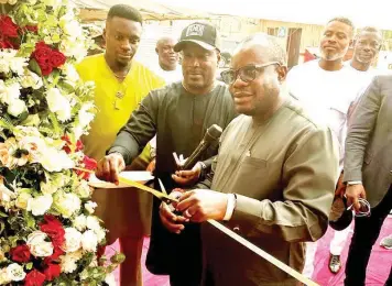  ?? ?? The Administra­tor of the Presidenti­al Amnesty Programme, Dr. Denis Otuaro, at the opening ceremony of Pounded Yam and Co, a new restaurant built by an ex- militant, Boma Jackrich, Alias Egberi Papa, in Jabi, Abuja ... yesterday.