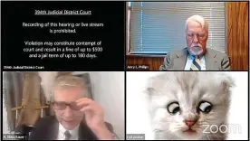  ??  ?? Attorney at paw: Ron Ponton (inset) appears as cat avatar in virtual courtroom