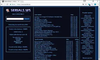  ??  ?? Webseiten wie Serials.ws führen umfangreic­he Datenbanke­n mit Seriennumm­ern, von denen allerdings viele veraltet sind. Andere Nummern scheinen zwar aktuell, funktionie­ren aber trotzdem nicht.