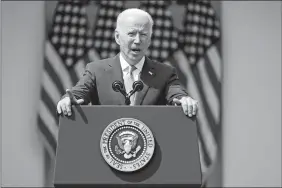  ?? ANDREW HARNIK/AP PHOTO ?? President Joe Biden speaks about gun violence prevention in the Rose Garden at the White House on Thursday.