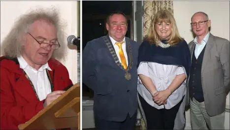  ??  ?? Denis Collins reading a poem by Joe Neal at the launch; Cllr. Keith Doyle, chairman, Enniscorth­y Municipal District, Carmel Harrington, festival chairperso­n, and Billy Roche who performed the launch.