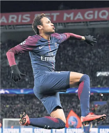  ?? RIGHT ?? PSG’s Neymar celebrates scoring a goal against Celtic.