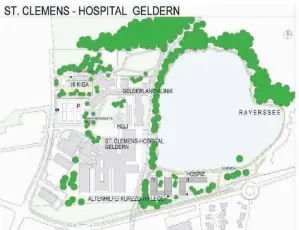  ?? GRAFIK: RIESENBECK ?? Die Grafik vom Gesundheit­scampus am St.-Clemens-Hospital Geldern zeigt, wo einige Vorhaben vorgesehen sind.