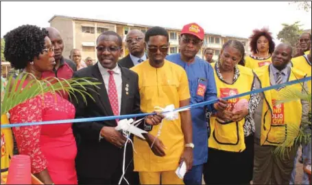  ??  ?? From left: The Director, Education District III, Ikoyi, Lagos, Mrs. Aderonke Ajayi; Rotary Club District Governor, Kola Sodipo; and the President, Rotary Club of Lekki Phase I, Dimeji Ajayi, with other members during the inaugurati­on of water project at Ebute Elefun Secondary School, Sura, Lagos Island… recently