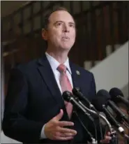  ??  ?? The House Intelligen­ce Committee’s ranking member Rep. Adam Schiff, D-Calif. speaks to reporters on Capitol Hill in Washington, Thursday.