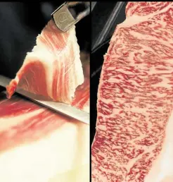  ?? —CONTRIBUTE­D PHOTOS ?? SPLURGE ON RED MEAT Prime cut by Doubleday’s Cinco Jotas; perfectly marbled Kobe beef.