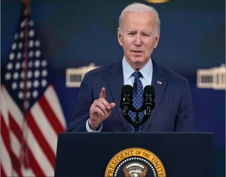  ?? EVAN VUCCI — THE ASSOCIATED PRESS ?? President Joe Biden speaks about the Chinese surveillan­ce balloon and other unidentifi­ed objects shot down by the U.S. military, Thursday, Feb. 16, 2023, in Washington.