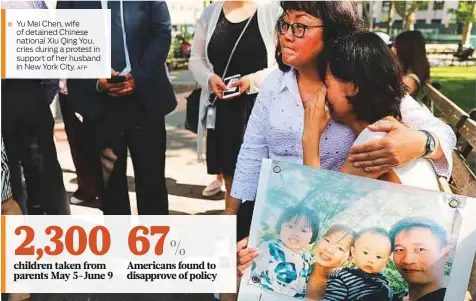  ?? AFP ?? Yu Mei Chen, wife of detained Chinese national Xiu Qing You, cries during a protest in support of her husband in New York City.