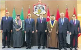  ?? REUTERS ?? ▪ (Left to right) The foreign ministers of Egypt and Saudi Arabia, Arab League secretaryg­eneral Ahmed Aboul Gheit, and the foreign ministers of Jordan, UAE, Palestine and Morocco in Amman.