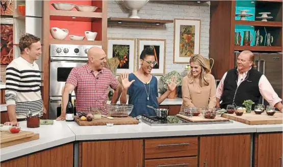  ??  ?? Still going strong: Hosts of thechew, (from left) clinton Kelly, michael Symon, carla Hall, daphne Oz and mario batali on the set in New york. When abc’s thechew premiered in September 2011, it begged the question: Was it biting off more than it could...