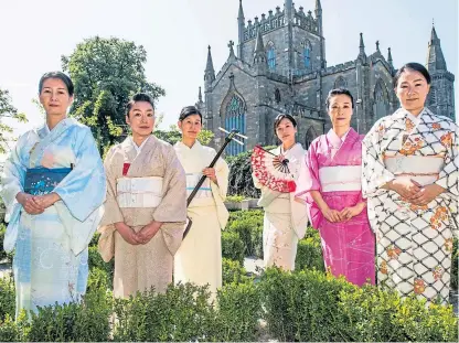  ?? Picture: Wullie Marr. ?? Saho Arakawa, Yukimo Katamura, Rumi McIntyre, Miho Sedgewick, Mio Shudo and Hiromi Moffat at the opening of the From East To West exhibition at the Carnegie Museum.