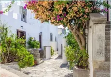  ??  ?? above: marathi island. left: chora in patmos. right: petra hotel & suites