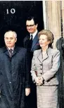  ??  ?? Immaculate: Margaret Thatcher’s demeanour and style so impressed Soviet leader Mikhail Gorbachev, right, he dubbed her the Iron Lady