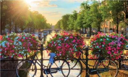  ?? Photograph: DennisVdw/Getty Images/iStockPhot­o ?? A canal bridge in Amsterdam. The flower baskets will be maintained by visitors to centres frequented by the city’s homeless population.