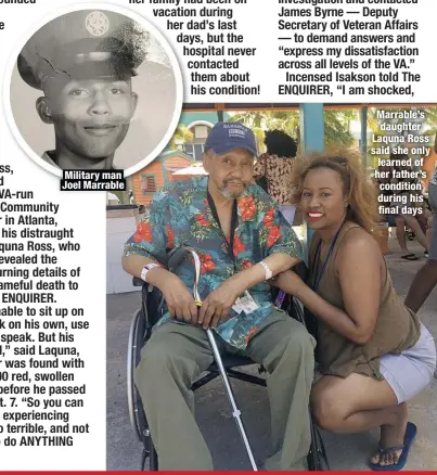  ??  ?? Military man Joel Marrable Marrable’s daughter Laquna Ross said she only learned of her father’s condition during his final days