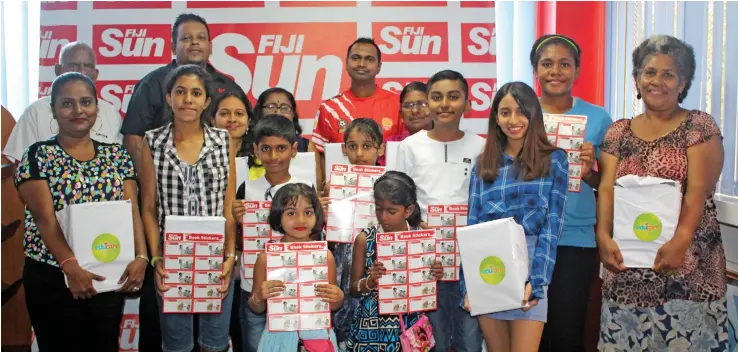  ?? Fiji Sun’s Fiji Sun Photo: Selita Bolanavanu­a ?? back to school promotion winners at the office in Gorrie Street, Suva, on January 12, 2019.