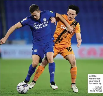  ?? ASHLEY CROWDEN/ NEWS IMAGES ?? George Honeyman impressed for Hull City