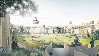  ?? ILLUSTRATI­ON: DINELLJOHA­NSSON ?? VISION. En föreställn­ing om hur det kan se ut vid Edsbergs sportfält i framtiden.