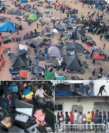  ?? FOTO: AGENCIA AFP/AP ?? (1) Los migrantes de la caravana permanecen en el albergue El Barretal. (2) Los integrante­s de la caravana recibirán documentos. (3) Largas filas se hacen cada día para poder comer.