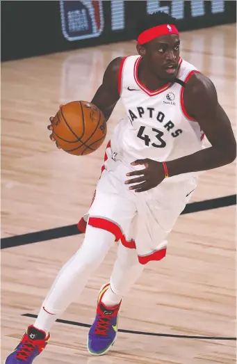  ?? MICHAEL REAVES/GETTY IMAGES ?? Next season, the Raptors need Pascal Siakam to be everything he wasn't during the playoffs in the Orlando bubble, Steve Simmons says. Siakam is the team's No. 1 offensive option but he put up only 13 points a game for a Toronto team that was ousted by the Celtics.