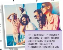  ?? PHOTO: ISTOCK ?? THE TEAM ASSESSED PERSONALIT­Y TRAITS FROM FACEBOOK LIKES AND STATUS UPDATES. THEY FOUND SIGNIFICAN­T SIMILARITI­ES IN PERSONALIT­IES BETWEEN FRIENDS