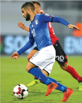  ??  ?? Italy’s Lorenzo Insigne controls the ball during yesterday’s match against Albania Photo: AP