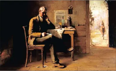  ??  ?? The painting From a distant land by David Davies (1889: oil on canvas) portrays the loneliness that could face those far from home in the colonies. Isolated or not, some took on big challenges, revelling in the wide-open spaces and making names for themselves often as hunters of big game, while others sat back and absorbed the comfort the bottle provided.