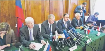  ??  ?? (From second left) director of the Centre for Analytical Research on Chemical and Biological Weapon Convention­s under the Russian Ministry of Industry and Trade, Viktor Kholstov, Russian ambassador to the Netherland­s, Alexander Shulgin, Deputy Minister...