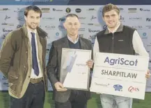  ??  ?? 0 Kevin Stewart, centre, with son Kevin, left, and farm worker Lewis Mathieson won Sheep Farm of the Year