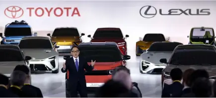  ?? ?? Akio Toyoda speaks during a news conference on Dec. 14 PIC- www. bloomberg. com
