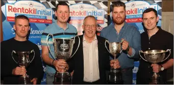  ??  ?? Rob Duggan and Ger Conway, overall winners of the Rentokil Initial Killarney Historic Rally, Michael O’ Mahoney (Rentokil Initial Ireland Managing Director), Colin O’Donoghue and Sean Collins, overall modified winners, at the Rentokil Initial Killarney Historic Rally prizegivin­g ceremony at The Gleneagle Hotel, Killarney on Saturday night. Photos by Eamonn Keogh