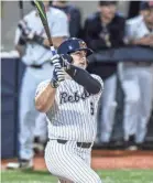  ?? BRUCE ?? Mississipp­i’s Thomas Dillard hits a three run homer against Oxford-university’s Austin Peay during a college baseball game at Oxford-university Stadium on Tuesday, March 6, 2018. NEWMAN/AP