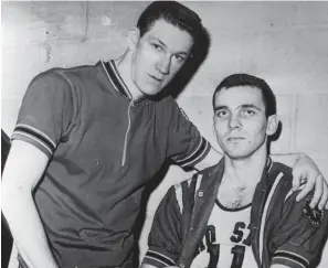  ?? COLUMBUS DISPATCH FILE PHOTO ?? Jerry Lucas, right, with John Havlicek in 1962, had a career scoring average of 24.3 points per game at Ohio State.