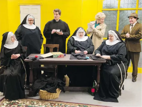  ?? MICHAEL BELL ?? Drinking Habits, the latest production by Regina Little Theatre, tells the story of two nuns who are secretly making wine to keep the convent open as reporters and spies from Rome try to uncover their secret. The production runs from Feb. 14-17 at the...