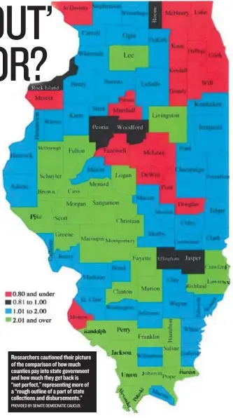  ??  ?? Appendix B: Ratios of Disburseme­nts to Revenues by County Researcher­s cautioned their picture of the comparison of how much counties pay into state government and how much they get back is “not perfect,” representi­ng more of a “rough outline of a part...