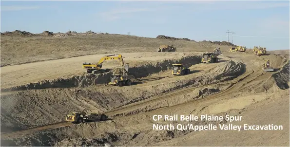  ?? SUPPLIED PHOTO ?? CP Rail Belle Plaine Spur North Qu’Appelle Valley Excavation Pictured is one of many deep excavation­s to achieve the final rail grade on the north side of the Qu’Appelle Valley. A combinatio­n of Caterpilla­r 631 motorscrap­ers and 772 mining trucks were...