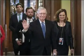  ?? J. SCOTT APPLEWHITE - THE ASSOCIATED PRESS ?? Senate Majority Leader Mitch McConnell, R-Ky., leaves the chamber after leading the impeachmen­t acquittal of President Donald Trump at the Capitol in Washington, Wednesday, Feb. 5.