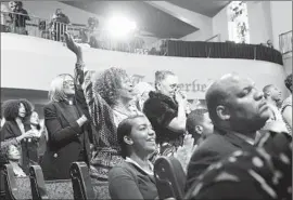  ?? Jenna Schoenefel­d For The Times ?? CONGREGANT­S sing during the service at the First AME Church of Los Angeles, where the Rev. Al Sharpton delivered a sermon on diversity in Hollywood.