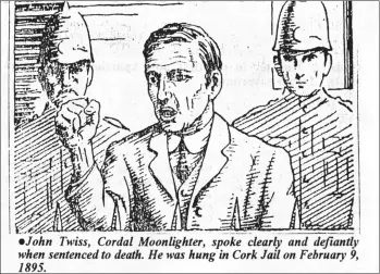  ??  ?? A newspaper illustrati­on from the time of the ill-fated John Twiss trial in Cork at a time when only the inevitabil­ity of the gallows awaited him.