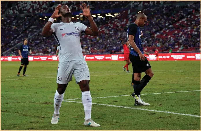  ?? Getty Images ?? Michy Batshuayi misses a chance to score in Chelsea’s 2-1 loss to Inter Milan during their Internatio­nal Champions Cup match at National Stadium in Singapore. Report, page 37