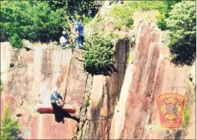  ?? New Haven Fire Department / Contribute­d photo ?? At least one person had to be rescued from the side of a cliff in New Haven's East Rock Park on Saturday.