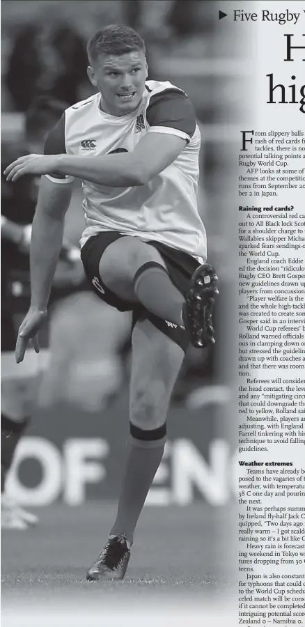  ??  ?? England’s Owen Farrell warms up ahead of a rugby friendly match against Italy in Newcastle, Britain on September 6.