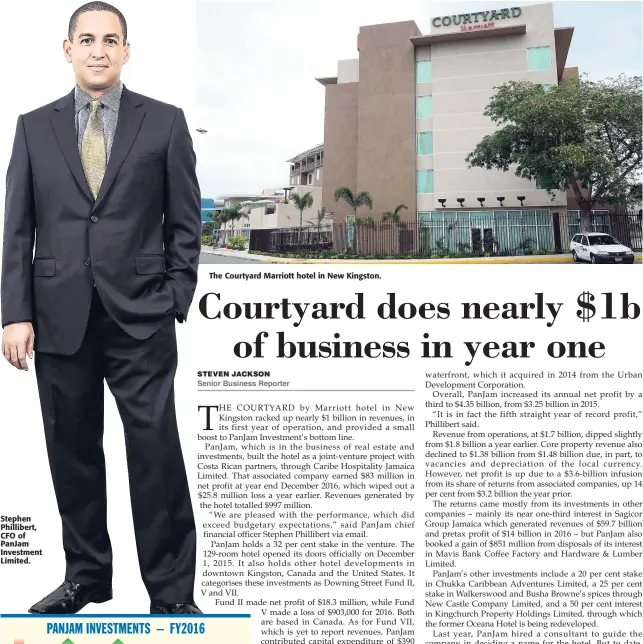  ??  ?? The Courtyard Marriott hotel in New Kingston. Stephen Phillibert, CFO of PanJam Investment Limited.