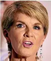  ?? PHOTO: REUTERS ?? Julie Bishop says she attended the exclusive event in Victoria, at a cost of A$2800, as minister of foreign affairs.