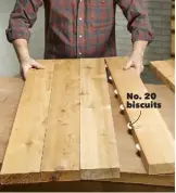  ??  ?? No. 20 biscuits
Once your boards are prepped, install biscuits. No biscuit joiner? Don’t sweat it. Biscuits help with alignment, but if your boards and your workbench are flat, you don’t need them.