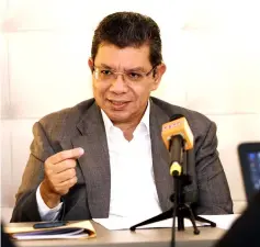  ??  ?? Saifuddin during a press conference at a hotel in Brussels. — Bernama photo