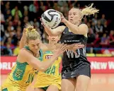  ?? PHOTO: ROBYN EDIE/FAIRFAX NZ ?? Laura Langman wins the ball during her most recent appearance for the Silver Ferns against Australia last October.