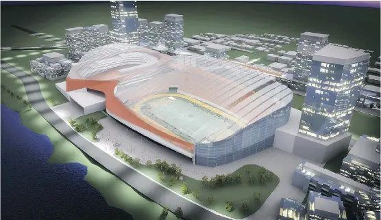  ?? CALGARY FLAMES ?? Artist rendition of CalgaryNEX­T, the proposed Calgary Flames arena, unveiled by president and CEO Ken King Tuesday on the Stampede grounds. A Herald investigat­ion has found that city officials already had two reports that raised serious concerns about...