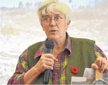  ??  ?? Nina Newington, a horticultu­ralist and member of Extinction Rebellion Annapolis County, spoke about the need for sustainabl­e forestry in Nova Scotia, especially in the face of a climate and ecological crisis.